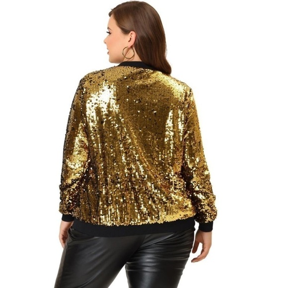 AGNES ORINDA Party Metallic Sequin Sparkle Zip Bomber Jacket - Picture 10 of 11